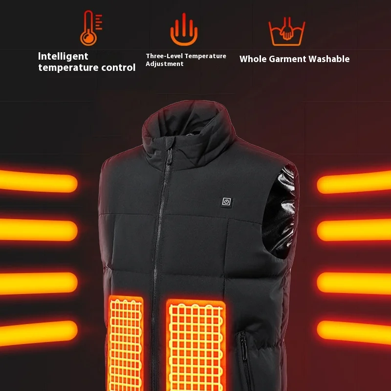 Mens Autumn Winter Stand Collar Heated Cotton Vest Dual Control Intelligent Heating Casual Electric Warm