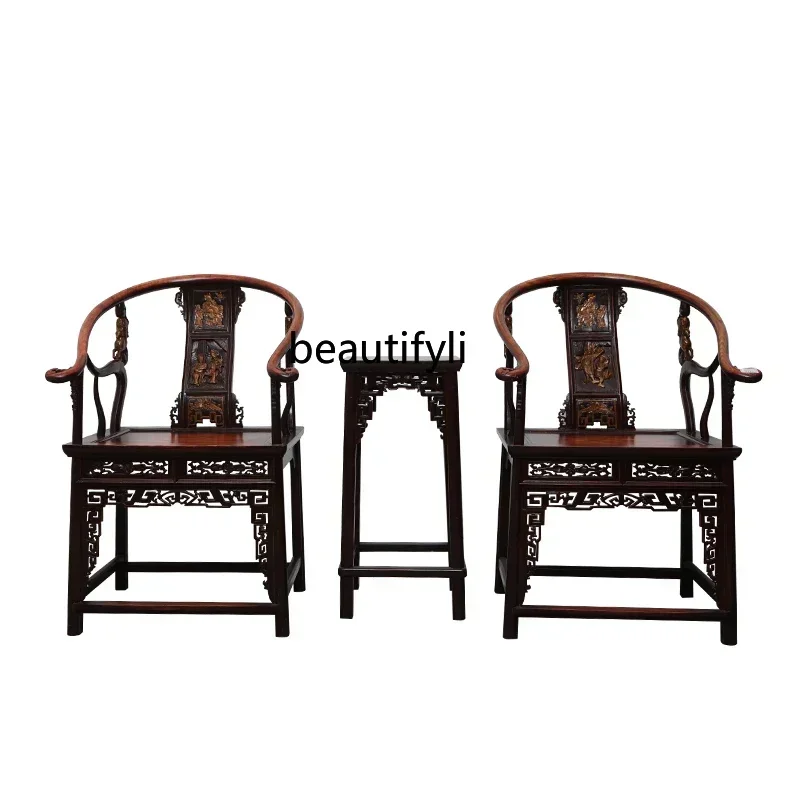 ss newTT Customized New Chinese Style Antique Distressed round-Backed Armchair Royal Chair Leisure Solid Wood Armchair Palace Ch