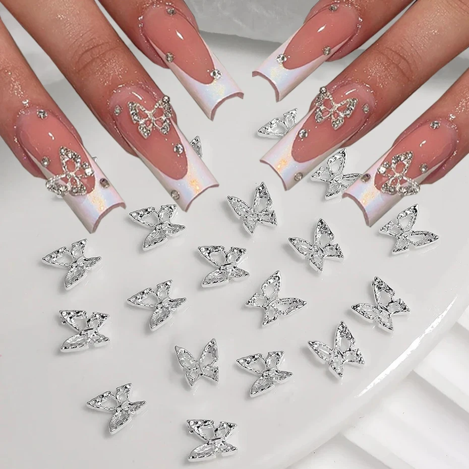 10 pezzi a forma di farfalla strass per unghie argento oro farfalle fascino per unghie 3D decorazione per unghie Glitter accessori per Manicure per