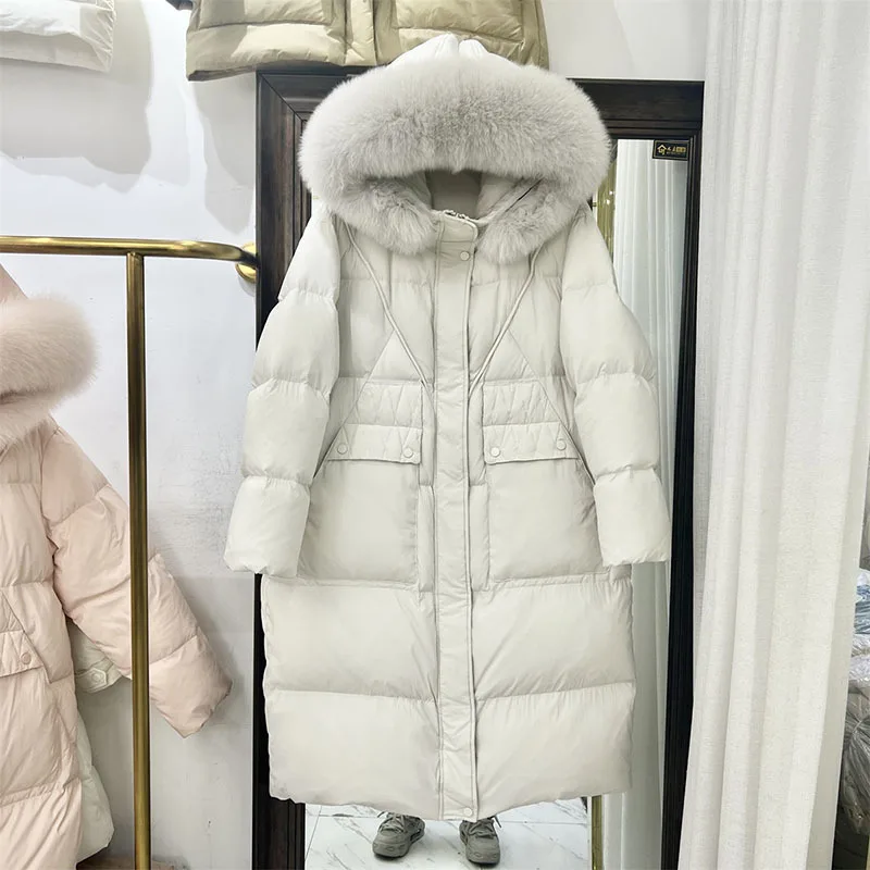 Thickeness 90% Duck Down Jacket Real Fox Fur Collar New Korean Long Puffer Coat Warm Female Fluffy Puffer Parkas