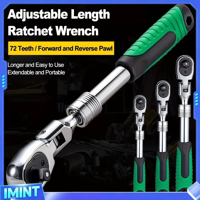 72-Tooth Ratchet Wrench Set, Chrome Vanadium Steel, Automatic Two-Way Mechanism, Stretchable, Ergonomic Grip, with Quick