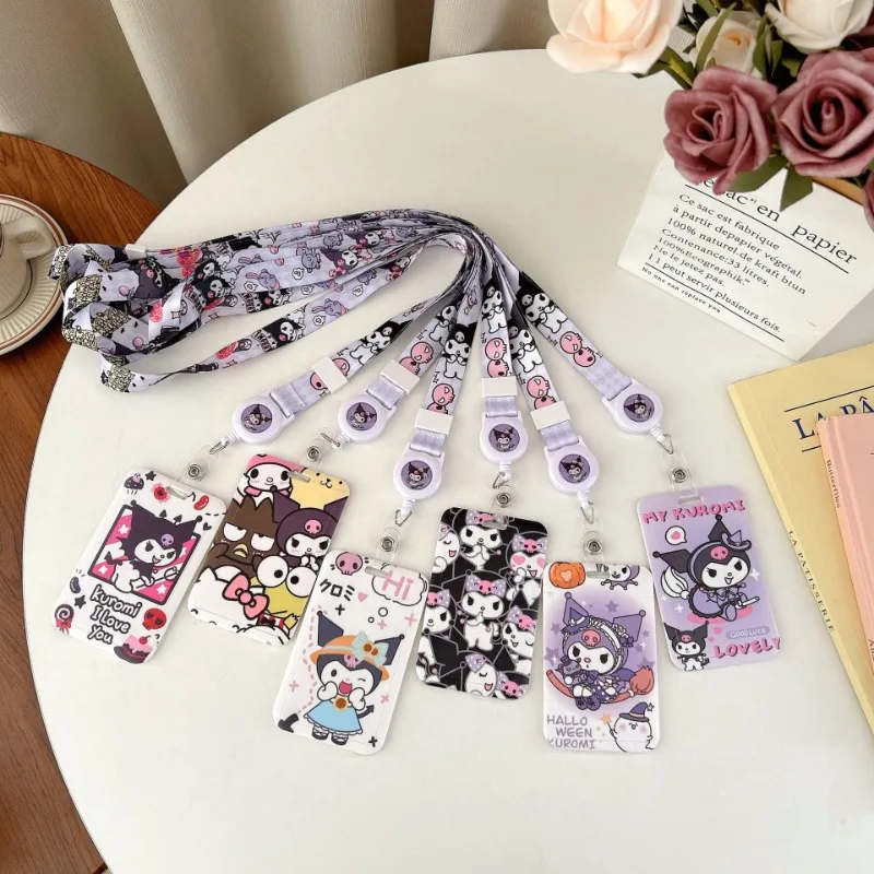 

Anime Sanrio Kuromi Student Campus Card Cover Lanyard Credit Id Bus Bank Access Control Card Case Accessory Hanging Rope Gifts