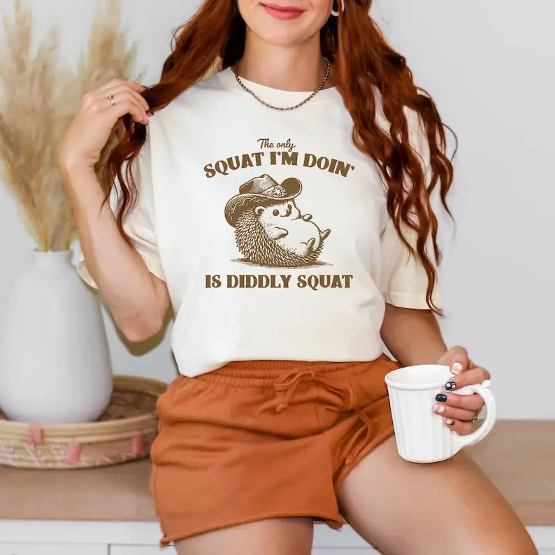 Comfort Colors The Only Squat I'm Doin' Is Diddly Squat Sweatshirt Funny Western Cowboy Tshirt Sarcastic Snarky Cowboy Raccoon