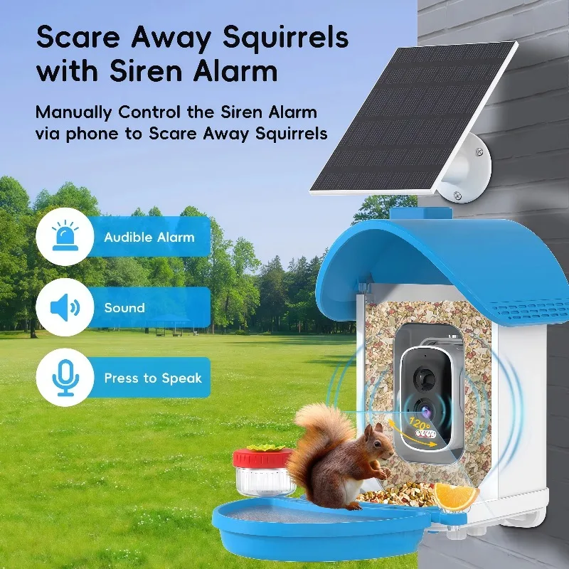 AI Smart Visual Bird Feeder – Solar Powered, Waterproof, 10,000+ Species ID, Two-Way Audio Alarm