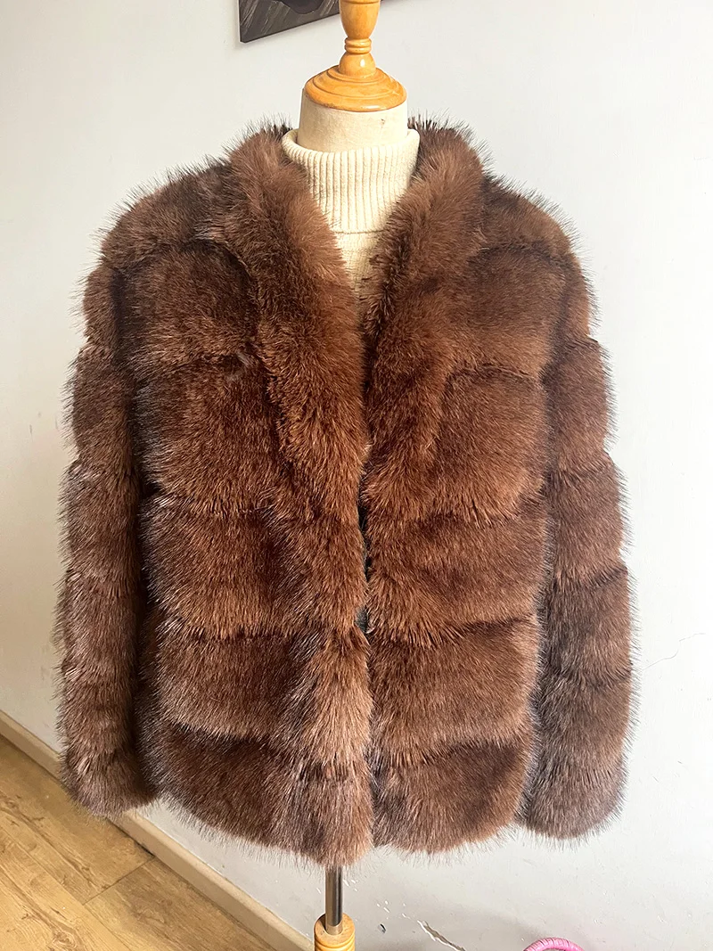 Faux Mink Fur Coat for Women Short Plush Jacket Warm Furry Overcoat Jackets Elegant Brown Eco Fur Coat  Winter Fashion 2023