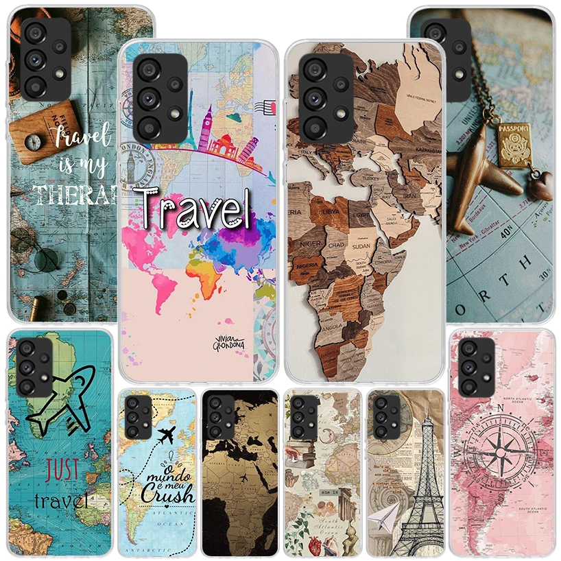 Coque Phnoe pour Samsung Galaxy, Plans de Voyage, Carte du Monde, A14, A54, A34, A24, A13, A53, A33, A23, A52, A12, A32, A22, A03S, A02S, A04S, Couverture Unique