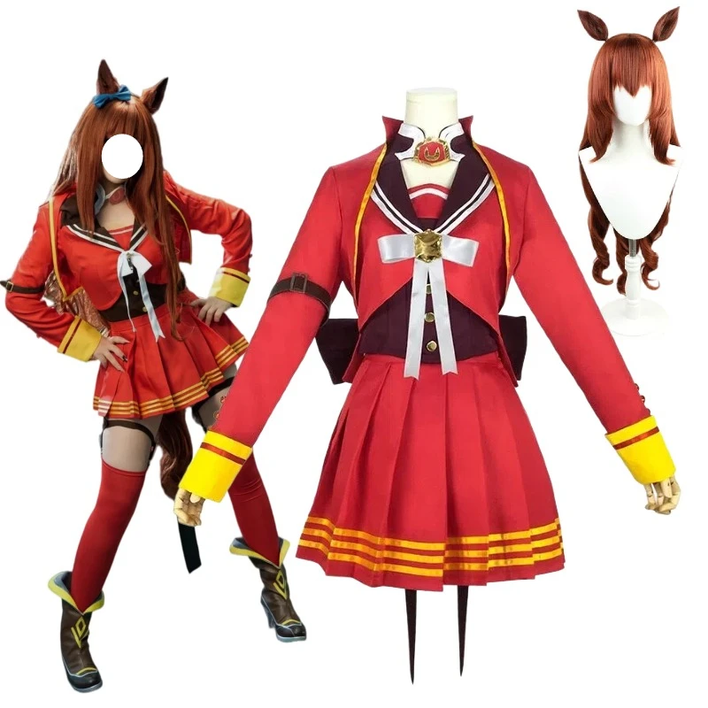 

Game Maruzensky Cosplay Horse Costume Red Top Skirt JK Uniform with Accessories Full Set for Women Theme Party
