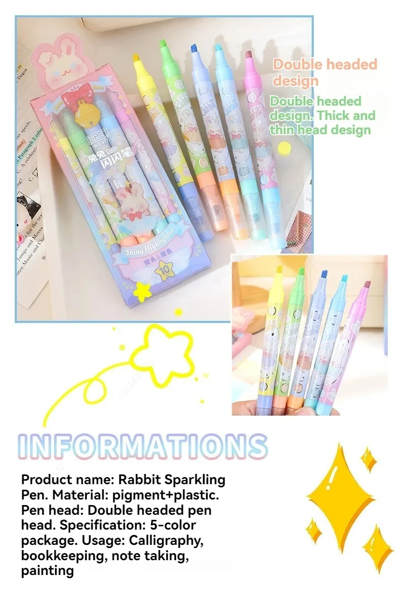 10 Farben ästhetische Stern Glitter Text marker glänzende Sammelalbum Gekritzel Stifte Notebook Highlight Marker Stift Kawaii Kinder Briefpapier – Detail 2