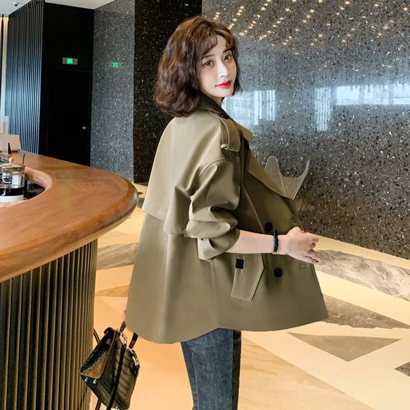 Temperament Short Windbreaker Jacket Women  Spring Autumn New Korean Version Suit Collar Long Sleeved Top Loose Casual Jacket