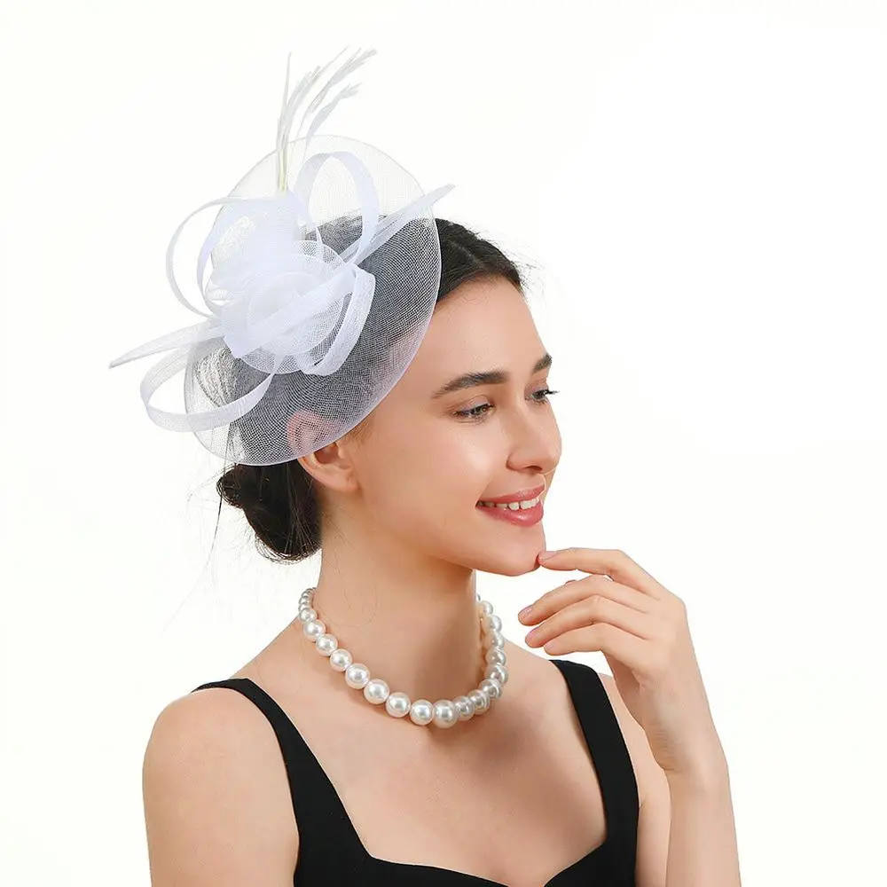 Classic Vintage Mesh Feather Headpiece Elegant Bridal Veil Fascinator For Wedding Church Tea Party Hair Decoration