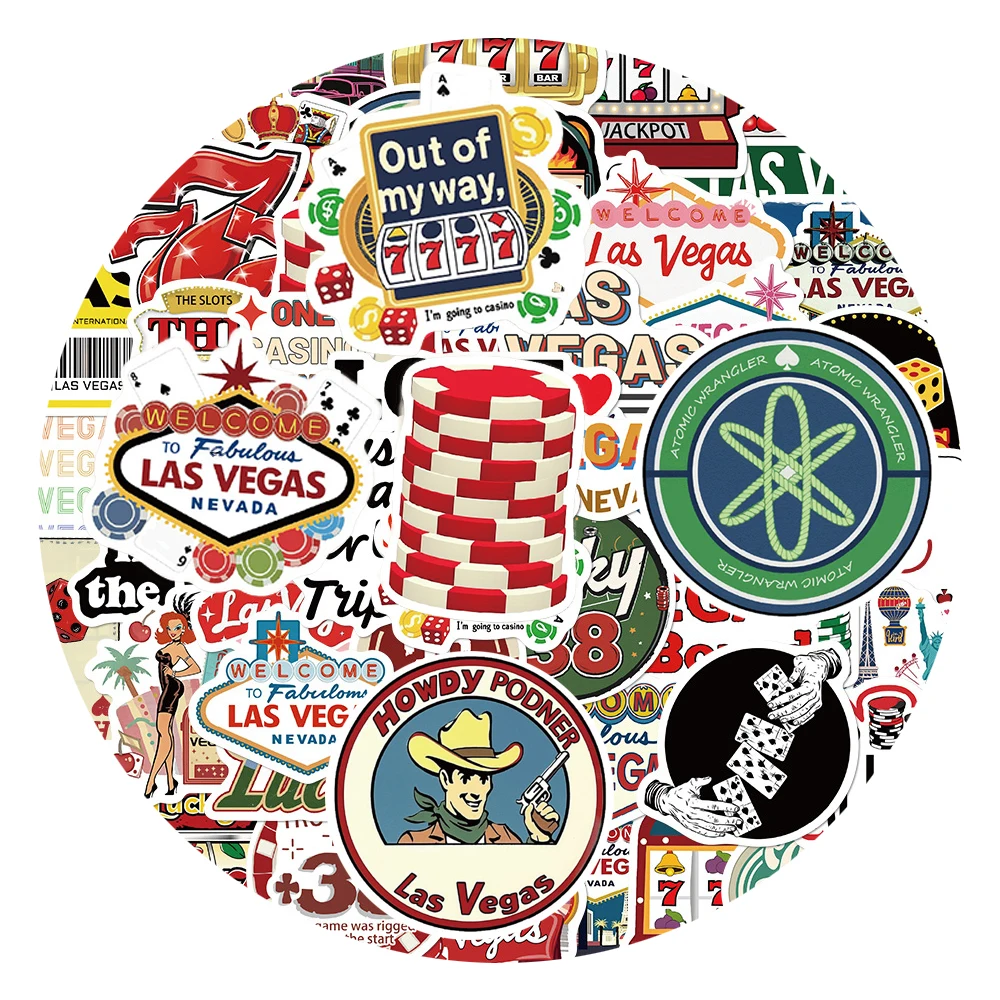 10/30/50pcs Las Vegas City Stickers Funny Cartoon Waterproof Sticker Luggage Scrapbook Phone Bike Car Cool PVC Graffiti Decals