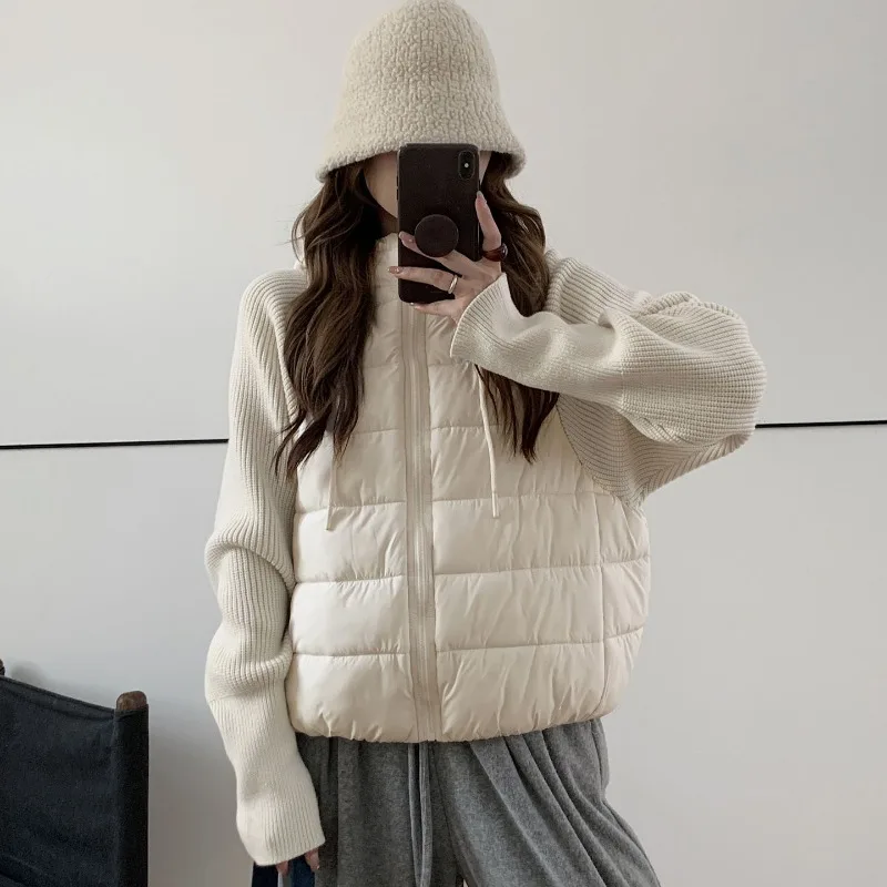 

Women's Clothing Zipper Cardigan Knitted Fake Two-piece Down Jacket Women's Hooded Fashion Jacket Casual Top