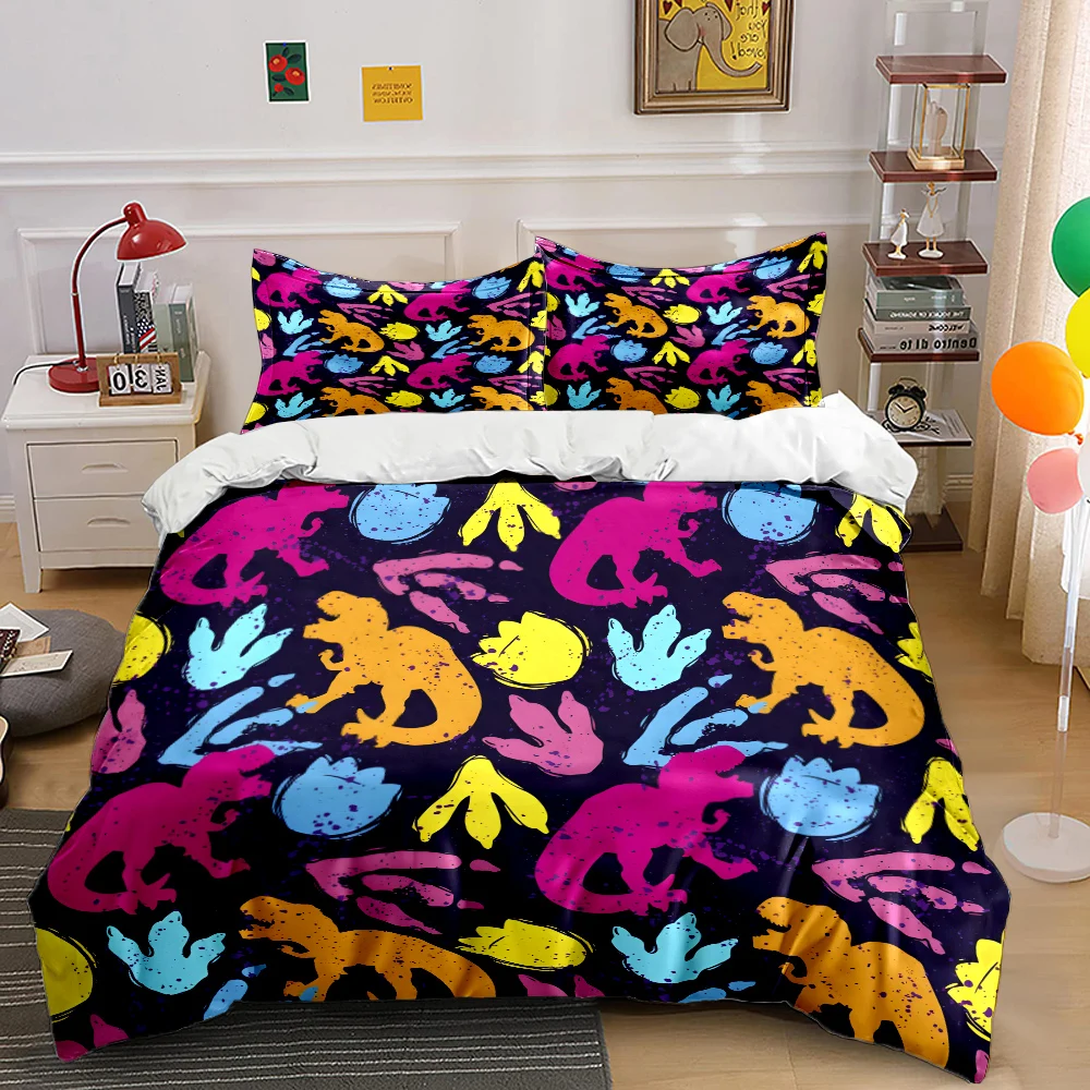 Colorful dinosaurs and footprints pattern Bedding Set 1 Duvet Cover 2 Pillowcases for Adult and Children Luxury Gift Full Size
