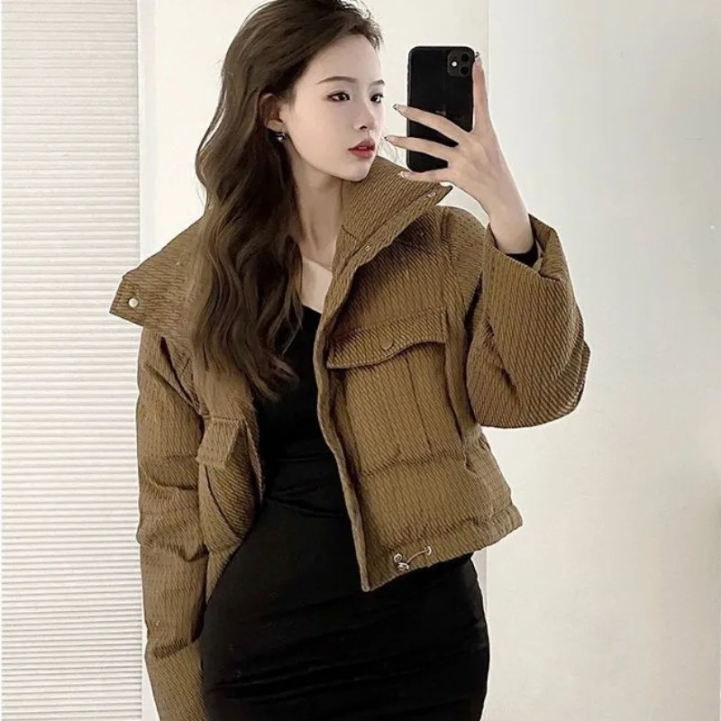 2023 Winter Parkas Women Coat Thick Puffer Jacket Warm Vintage Y2k Long Sleeve Outerwear Branded Korean Fashion High Waist