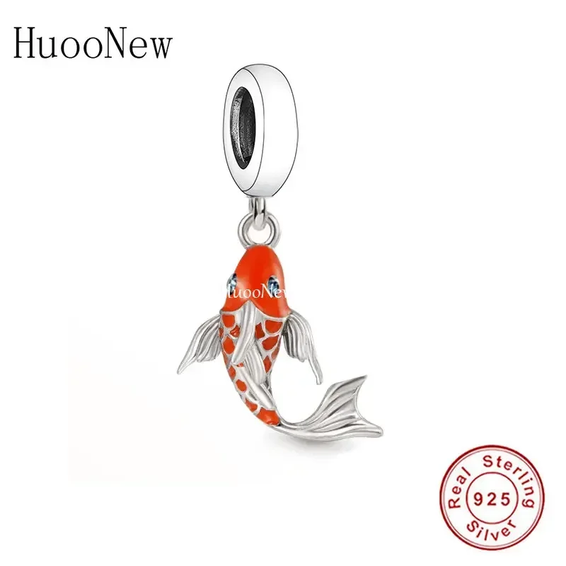 Fit Original Pan Charms Bracelet 100% 925 Sterling Silver Leaping Animal Koi Carp Fish Bead For Making Women Berloque 2023 DIY