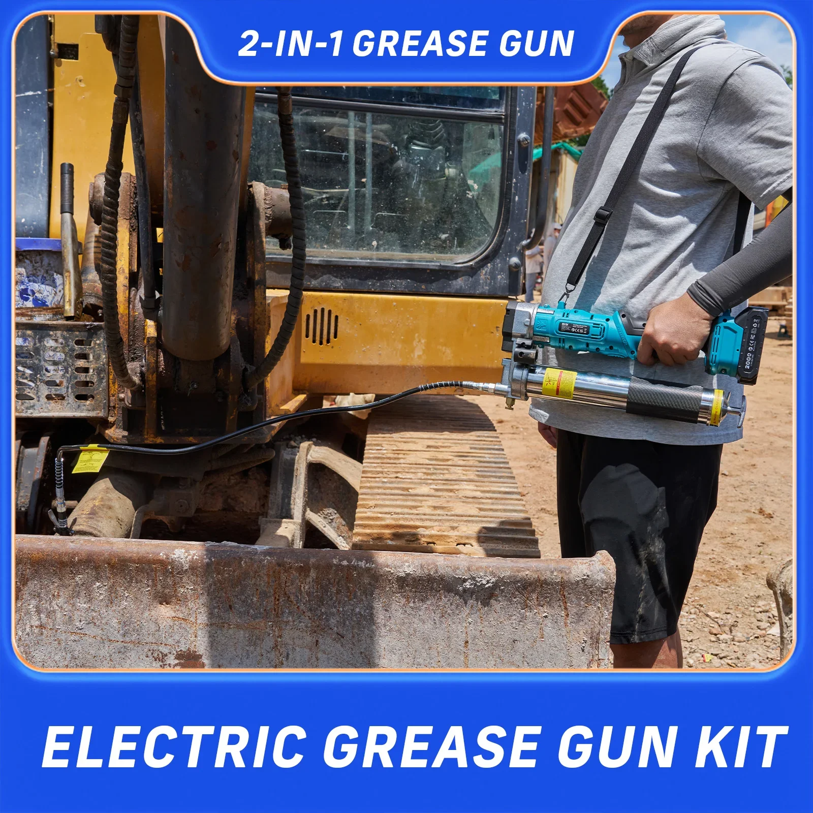 SEESII GR01 Ultra 12000PSI 2-in-1 Cordless Electric Grease Gun Kit Innovative Easy-to-Use Oil Greasing Tool 5.3 Oz/min High-Efficiency Grease Machine with 2.0Ah Battery 48" Flexible Hose LED Light
