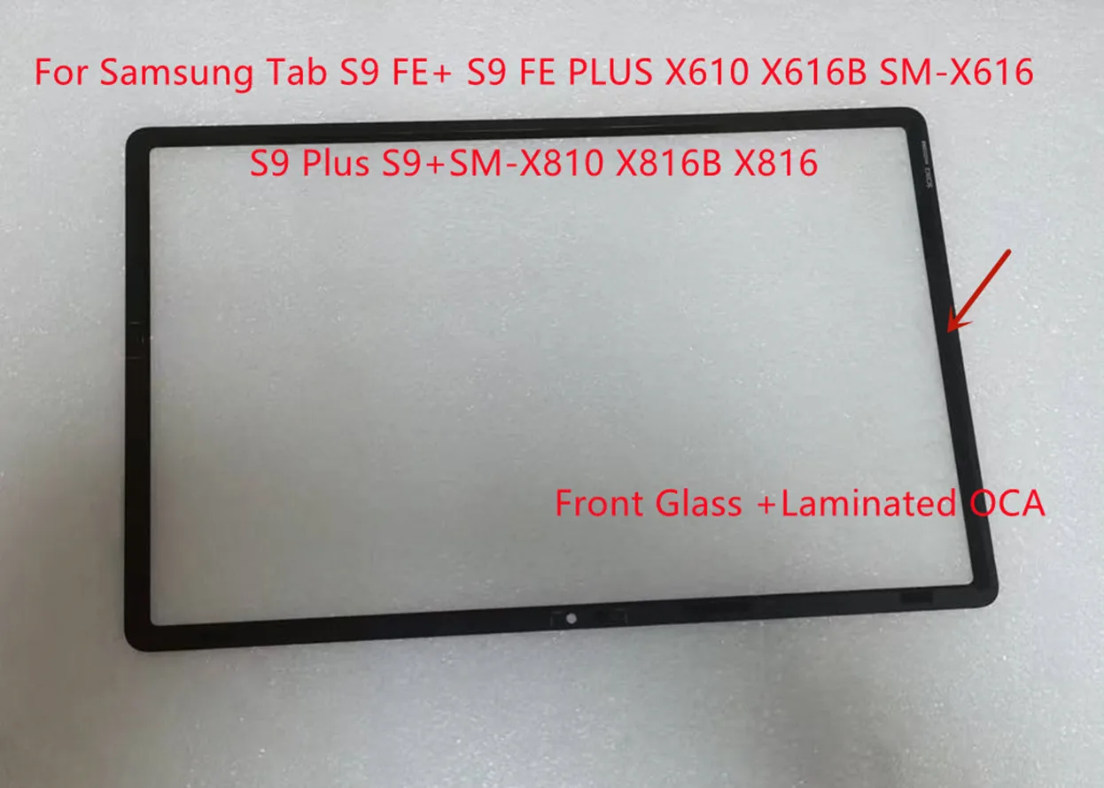 12.4" For Samsung Tab S9 Plus S9+ SM-X810 X816B X816 S9 FE+S9 FE PLUS SM-X616 X616B X610 Touch Screen Panel Front Glass+OCA Glue 3