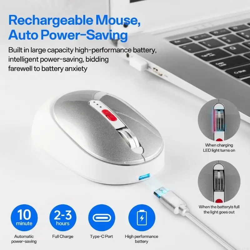 

Multiple Device Bluetooth-compatible Mouse 3 Modes USB C Receiver Quiet Clicking Power Display Lightweight F19E