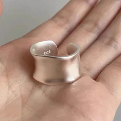 925 Sterling Silver Rings For Women Simple Minimalist Retro Bump Wide Open Finger Ring Fashion Band Female Bijoux Gift
