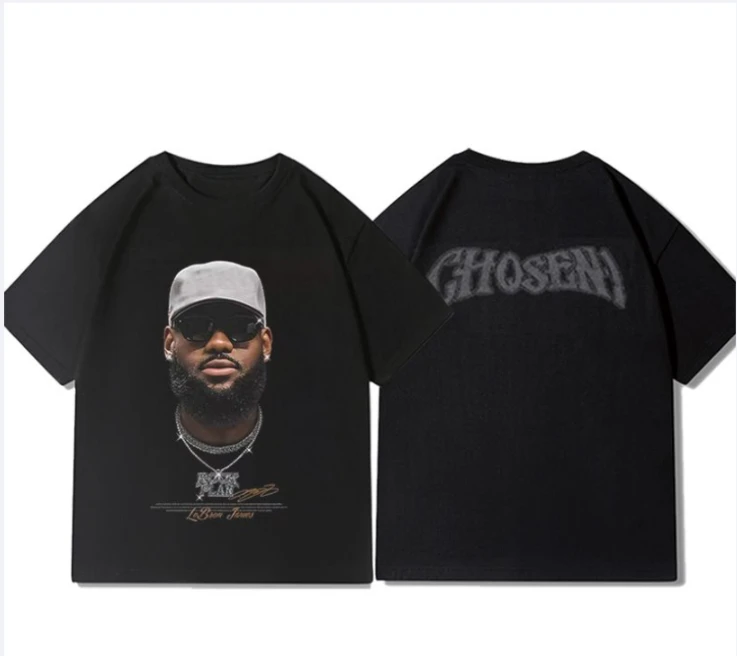 

Star James Big Avatar American Print Women's Retro Cotton Short-sleeved Men's and Women's Sports Basketball Clothes Trendy Top