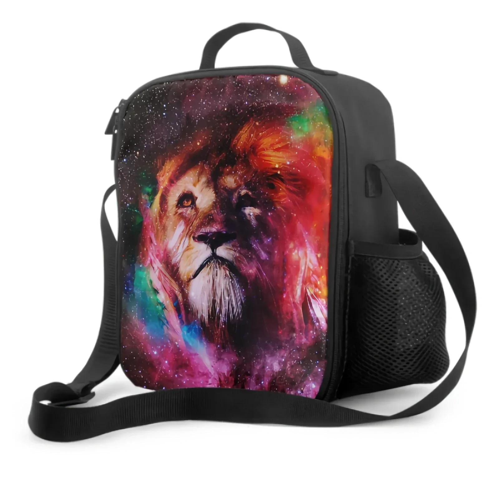 

Galaxy Lion Insulated Lunch Box for Kids Leakproof Portable Lunch Bags with Adjustable Shoulder Strap Reusable Cooler Tote Bag