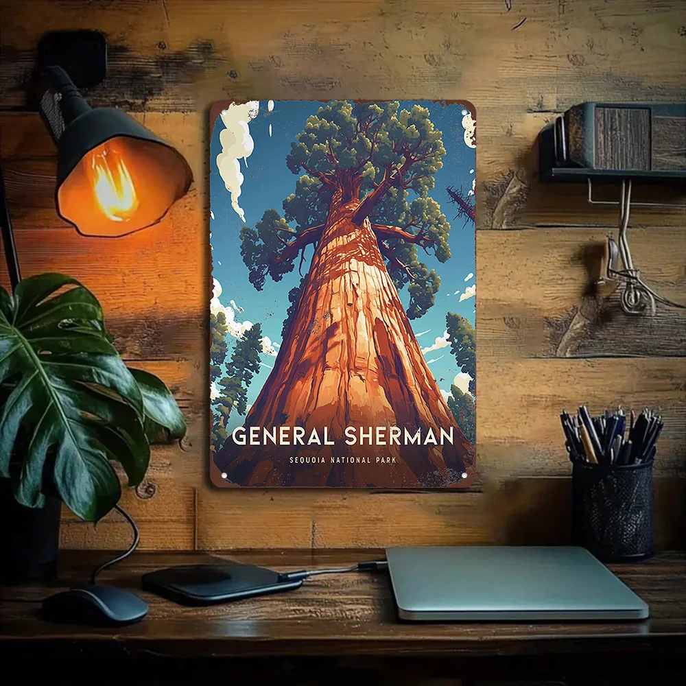 1pc Vintage General Sherman Tree Sequoia National Park Metal Tin Sign - 11.8
