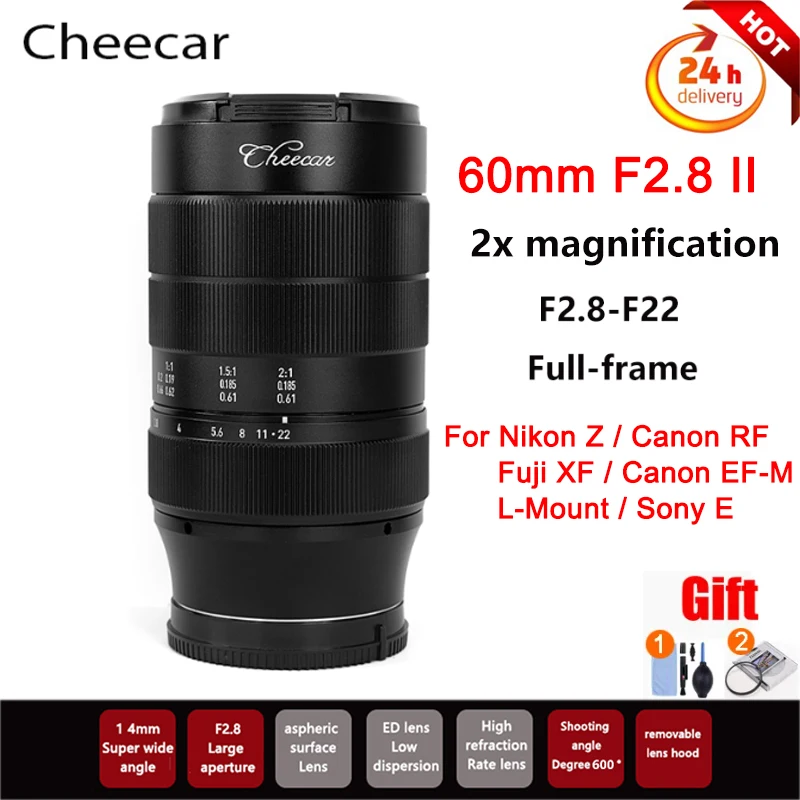 

Cheecar 60Mm F2.8 II Full Frame Super Macro 2:1 Magnification Macro Manual Lens for Sony E Nikon Z Fuji X Canon Eos M M4/3 Mount