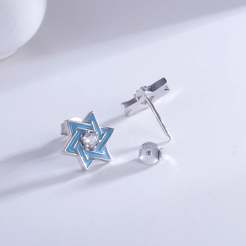 925 Sterling Silver Star Of David Stud Earrings Glowing in the Dark Enamel Birthday Christmas Jewelry Gift for Women Girl Friend