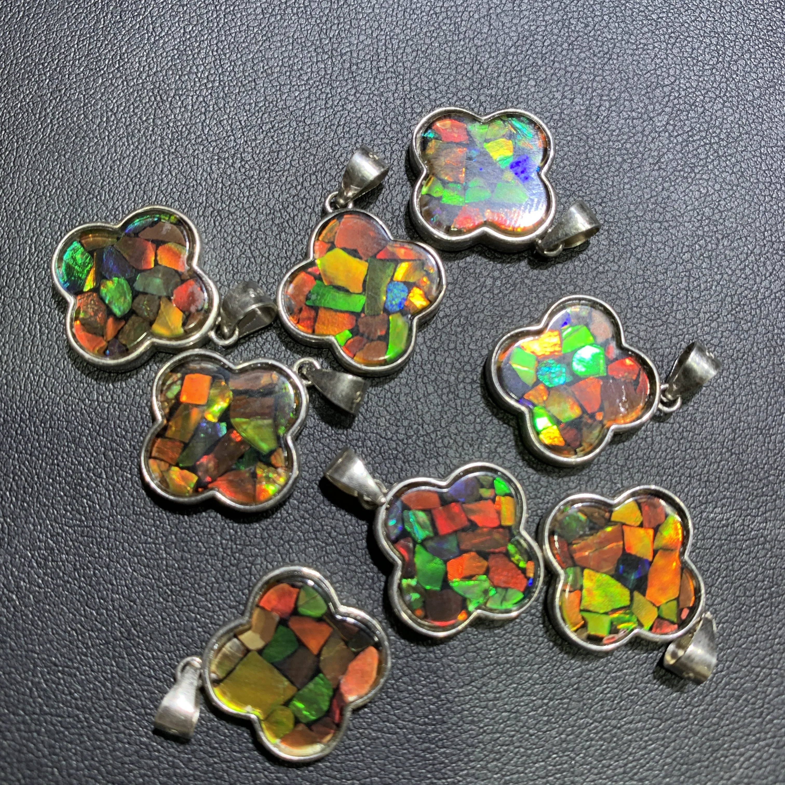 Natural Ammolite Four Leaf Clover shaped pendant Necklace 1pc