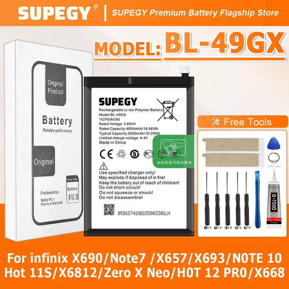 

2026 лет новый аккумулятор BL-49GX для Infinix Note7 X690 X657 Hot 11S/NOTE 10/X6812/Zero X Neo батареи