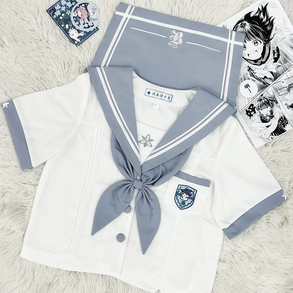 Traje de marinero Seifuku japonés para mujer, uniforme Jk de Escuela Coreana, manga corta, falda con letras