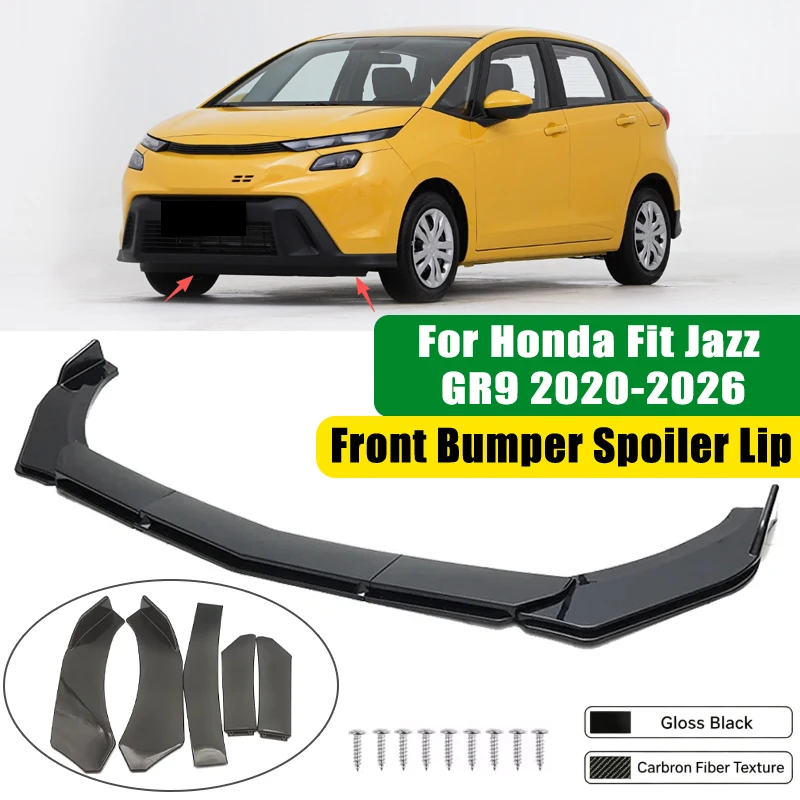 For Honda Fit Jazz GR9 2020-2026 5Pcs ABS Car Front Bumper Lip Spoiler Splitter Body Kit Canard Tuning Accessories