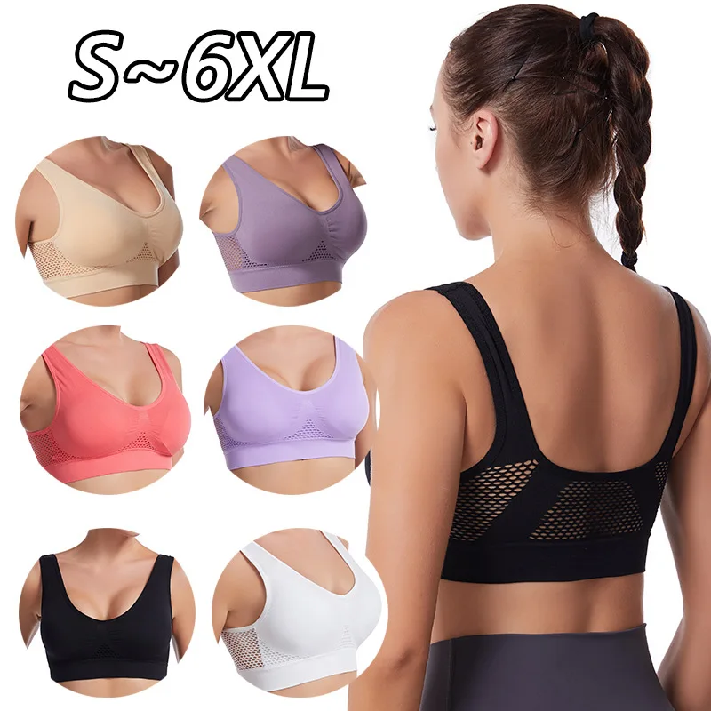 Nahtlose Mesh Frauen Sport Bhs Fitness Gym Lauf Unterwäsche Stoßfest Bh Drahtlose 6XL Plus Größe Crop Top Atmungs Yoga Bh