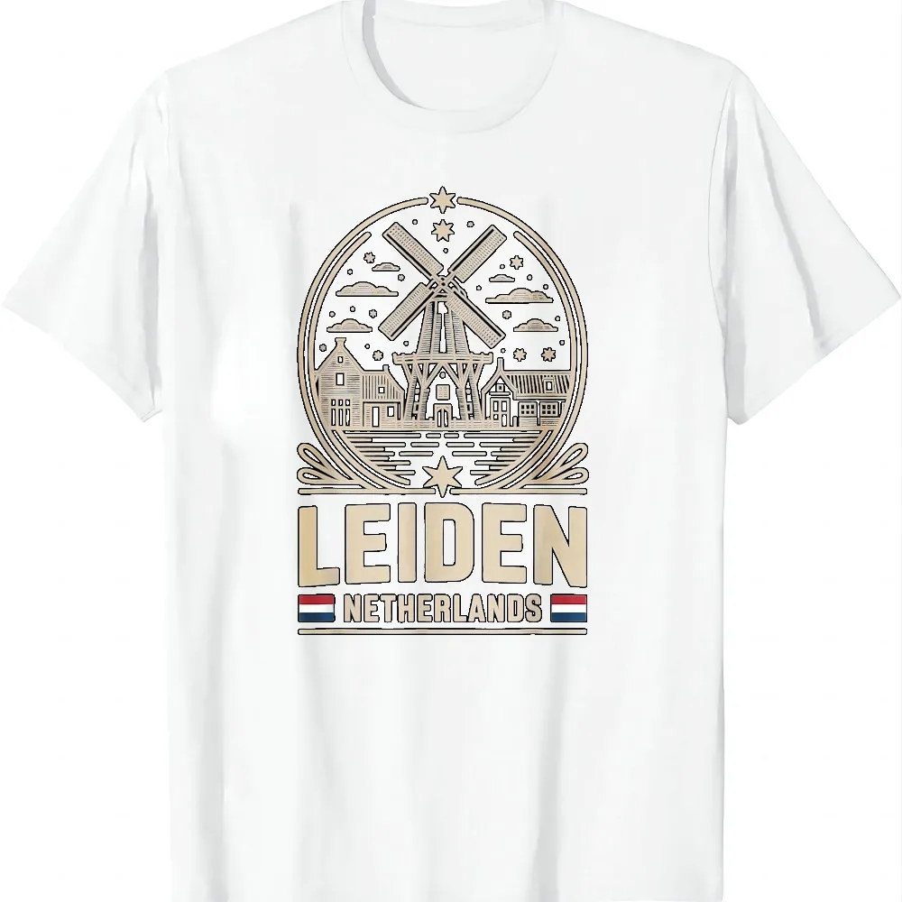 Leiden Netherlands Cream Emblem Travel Souvenir T-Shirt Unisex Summer Streetwear Tops Graphic T Shirts Camiseta Streetwear