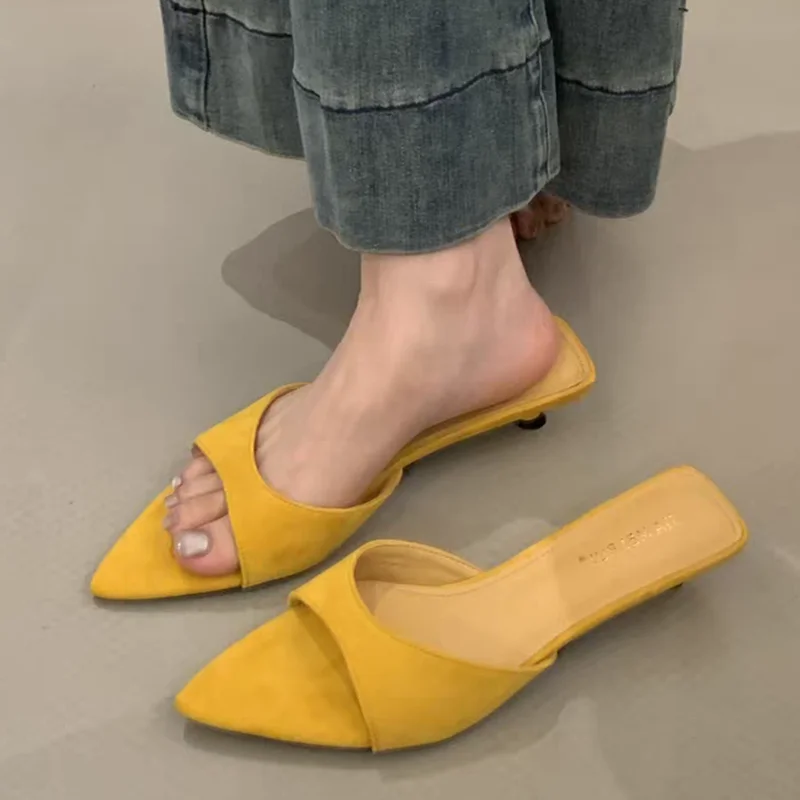 Spitze Damen-Pantoletten Elegante Absatzschuhe für Frauen Sandalen mit Absatz 2026 Party-Slides Neue Sommer-Kleiderschuhe Mujer De Zapatillas