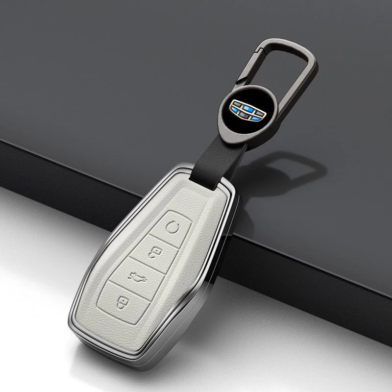 Geely 4 Buttons Car Key Protector, Blade Shape Zinc Alloy Leather Key Cover, For Xingyue L, Galaxy L7, Boyue L