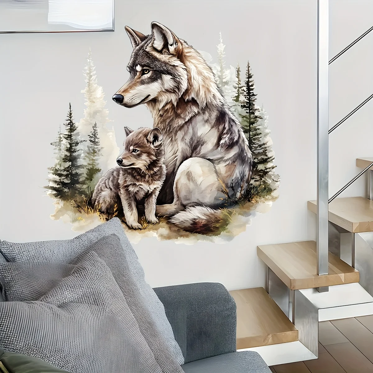 1 Piece of Forest Wolf Wall Sticker, Suitable for Home Decoration, Can Be Used on Indoor Surfaces, Windows, Doorways, and Mirrors