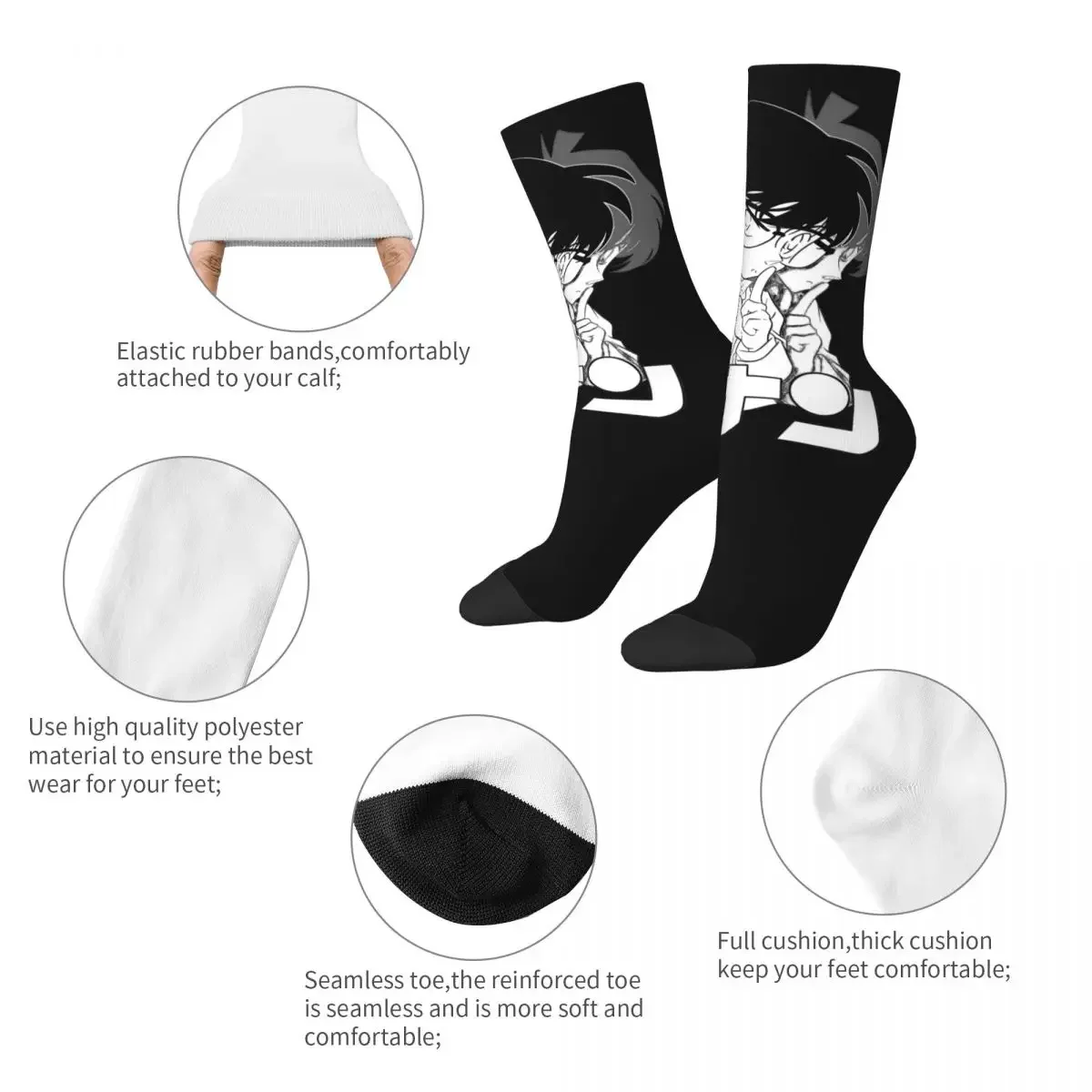 Funny Detective Conan Anime Skateboard Socks Polyester Crew Socks for Unisex