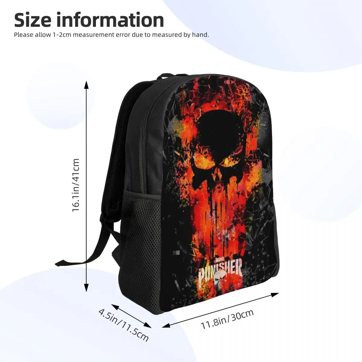 Custom Punisher Backpack for Women Men College School Student Bookbag Fits 15 Inch Laptop Comics Skull Symbol Bags