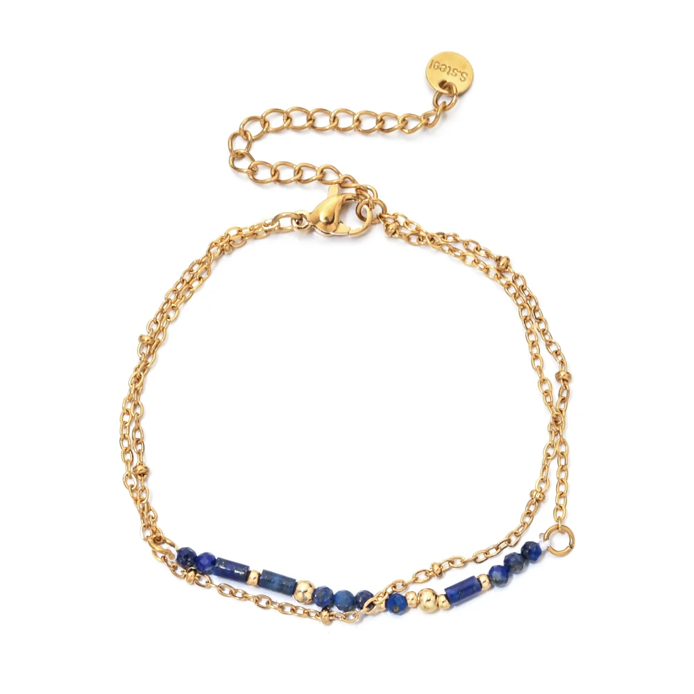 Dünne Boho 18K Gold PVD vergoldete Edelstahl Kettenarmbänder für Frauen Charm Lapislazuli Türkis Naturstein Schmuck Geschenk