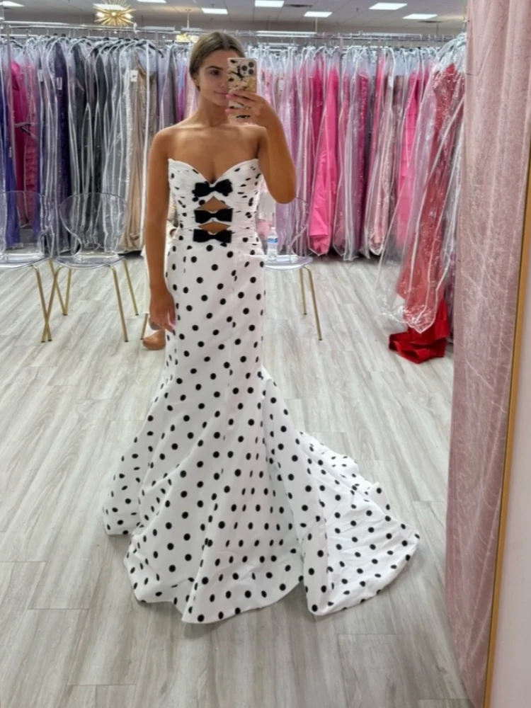 

Elegant High End Polka Dot Maxi Dress For Women Strapless Polka Bow Cutout Evening Gown Prom Party Formal Floor Length Vistidos