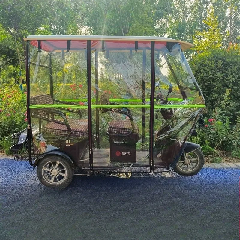 Lona cerrada para motocicleta, cortina para triciclo eléctrico, toldo grueso, refugio para la lluvia extraíble, protector solar a prueba de viento, seguro y seguro
