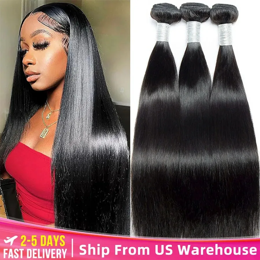 Menschliches Haar Bundles Glattes Haar Deal Brasilianisches Remy Haar 28 30 32 40 Zoll Spitze Verschluss 100 % Natürliche Extensions Für Frauen