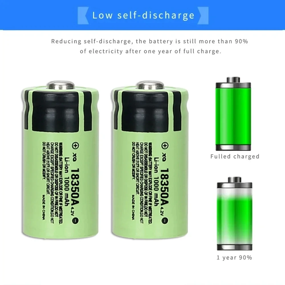 18350 4.2V 1000mAh Lithium-ion Rechargeable Battery with T6 LED Flashlight Power Batteries for Cameras Microphones E-cigarette