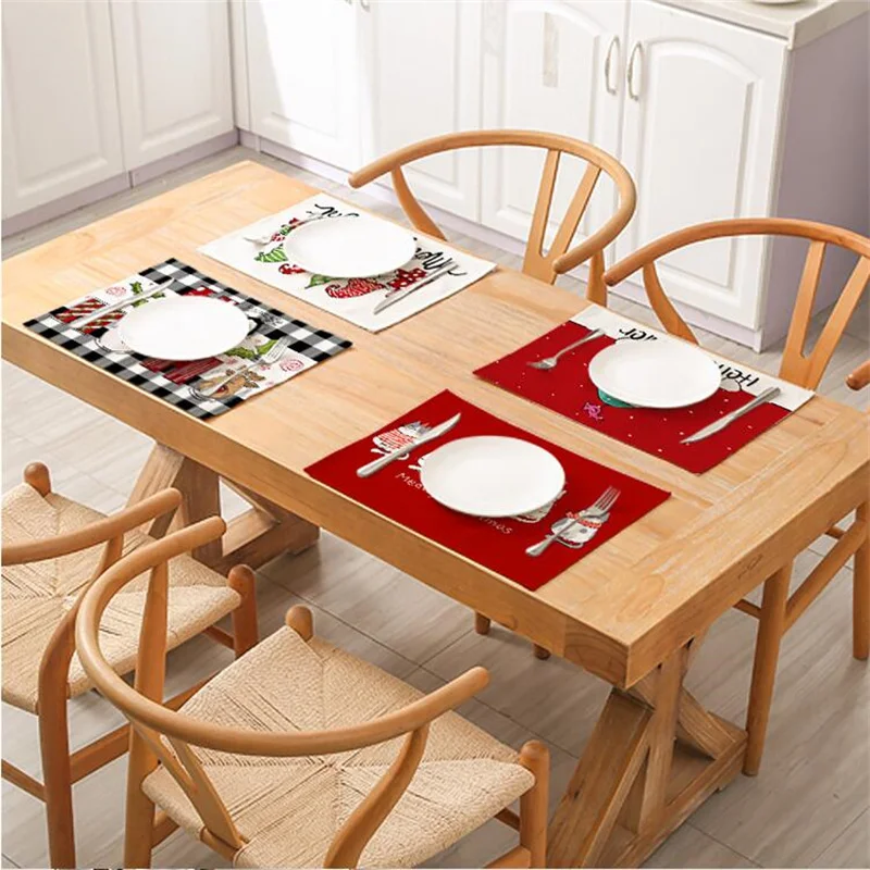 

Christmas PU Kitchen Table Decoration Material Placemat Checkered Printing Heat-Insulating And Waterproof Tableware Mat 30*40CM