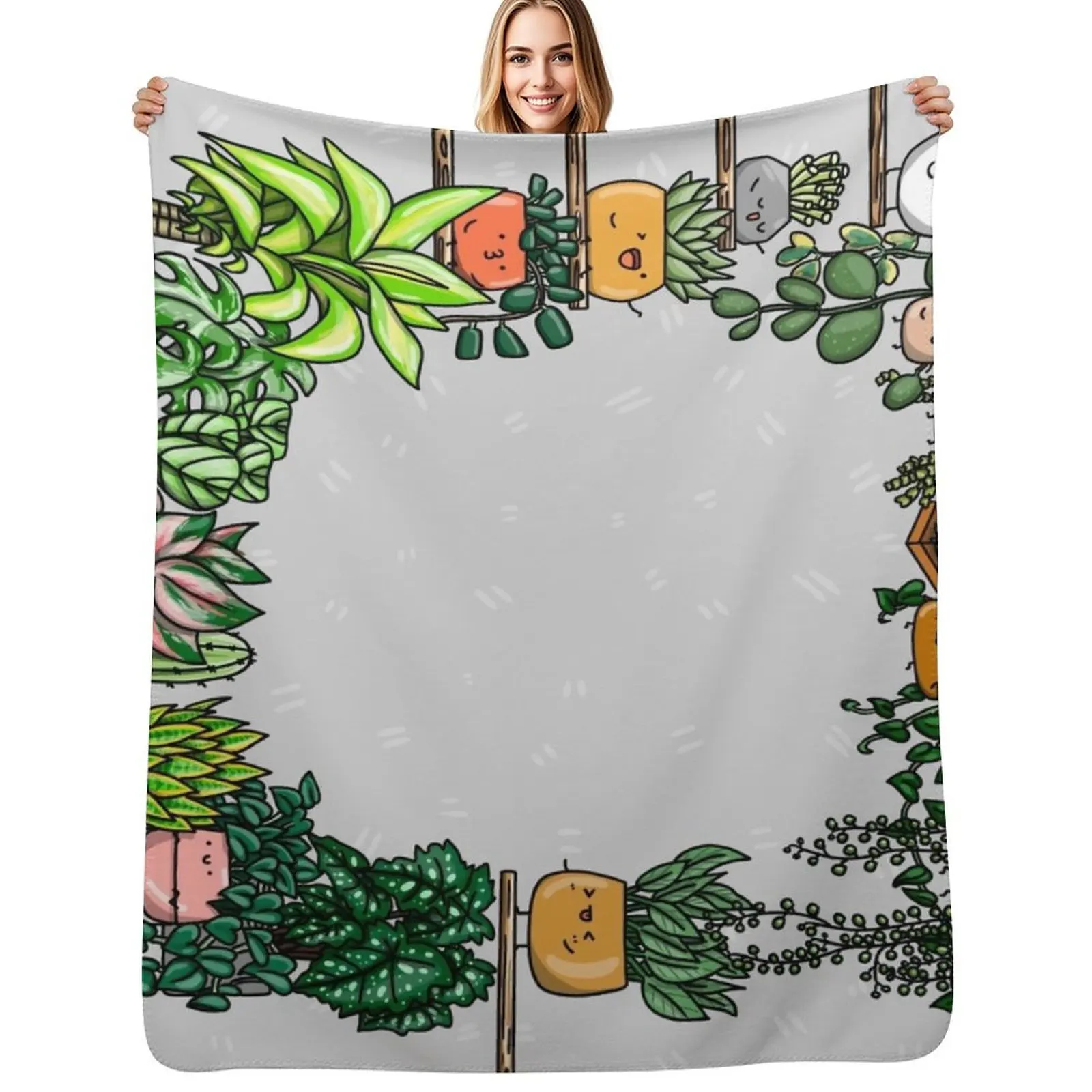 Plant buddies all around Throw Blanket Easy Care Comfortable Blanket for Couch