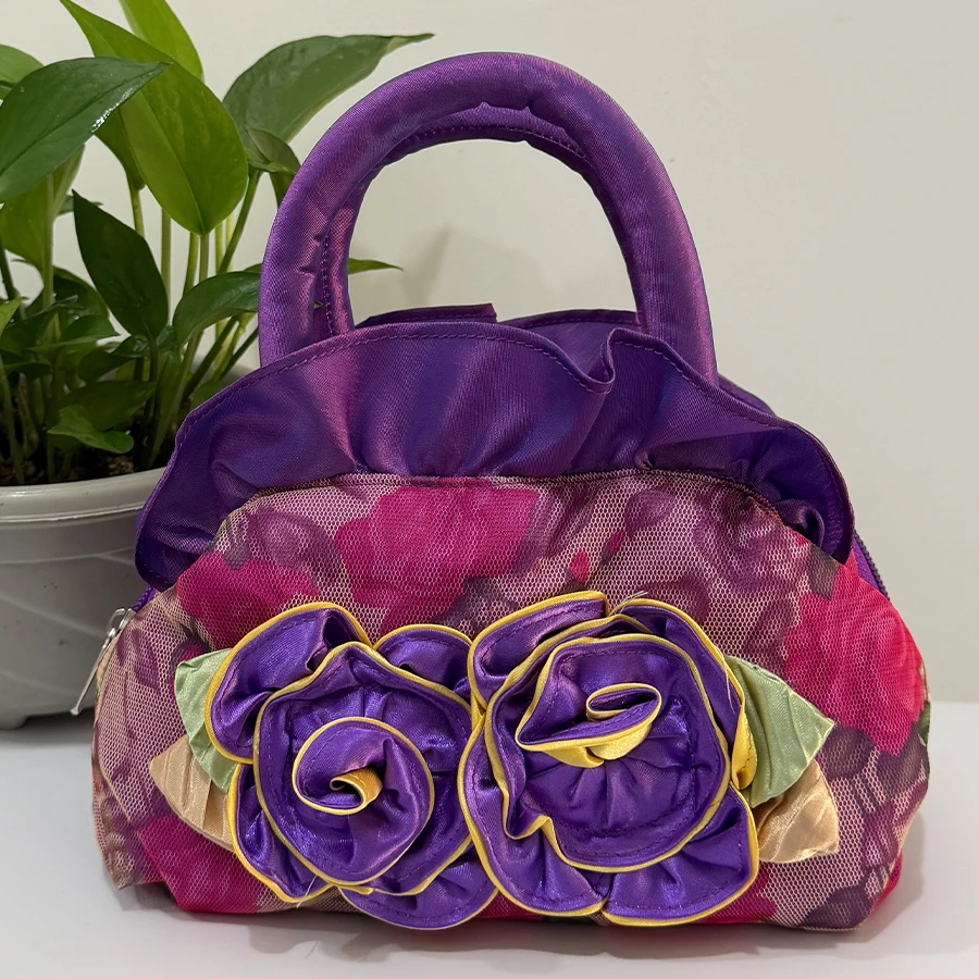 Flower fabric bag - hand-sewn for dinner party bags, women's hand-held dress bags, brides' bags view 2
