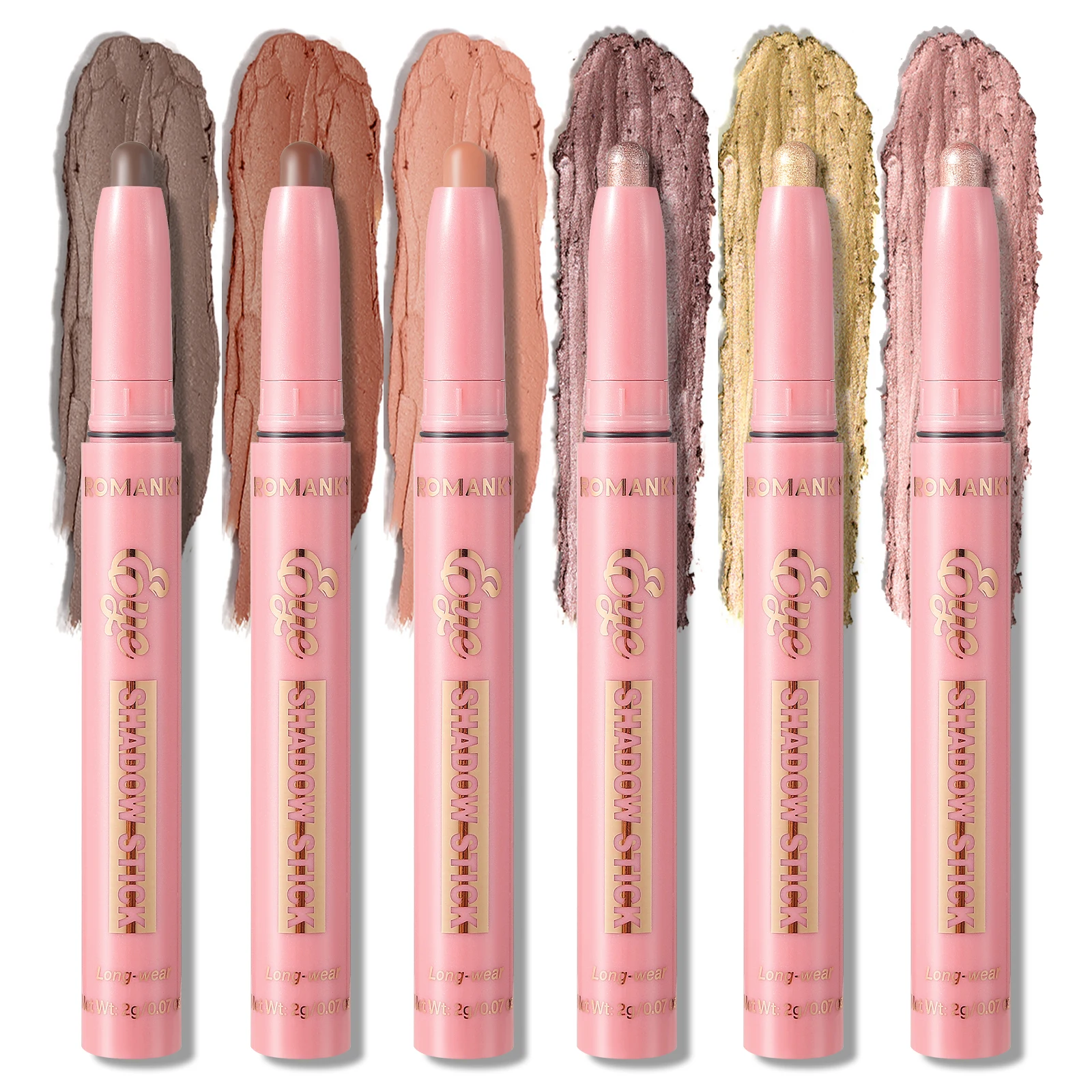 マット効果アイシャドウスティックセット,長持ち,多目的,光沢,金属,シャマー,強調表示,6個