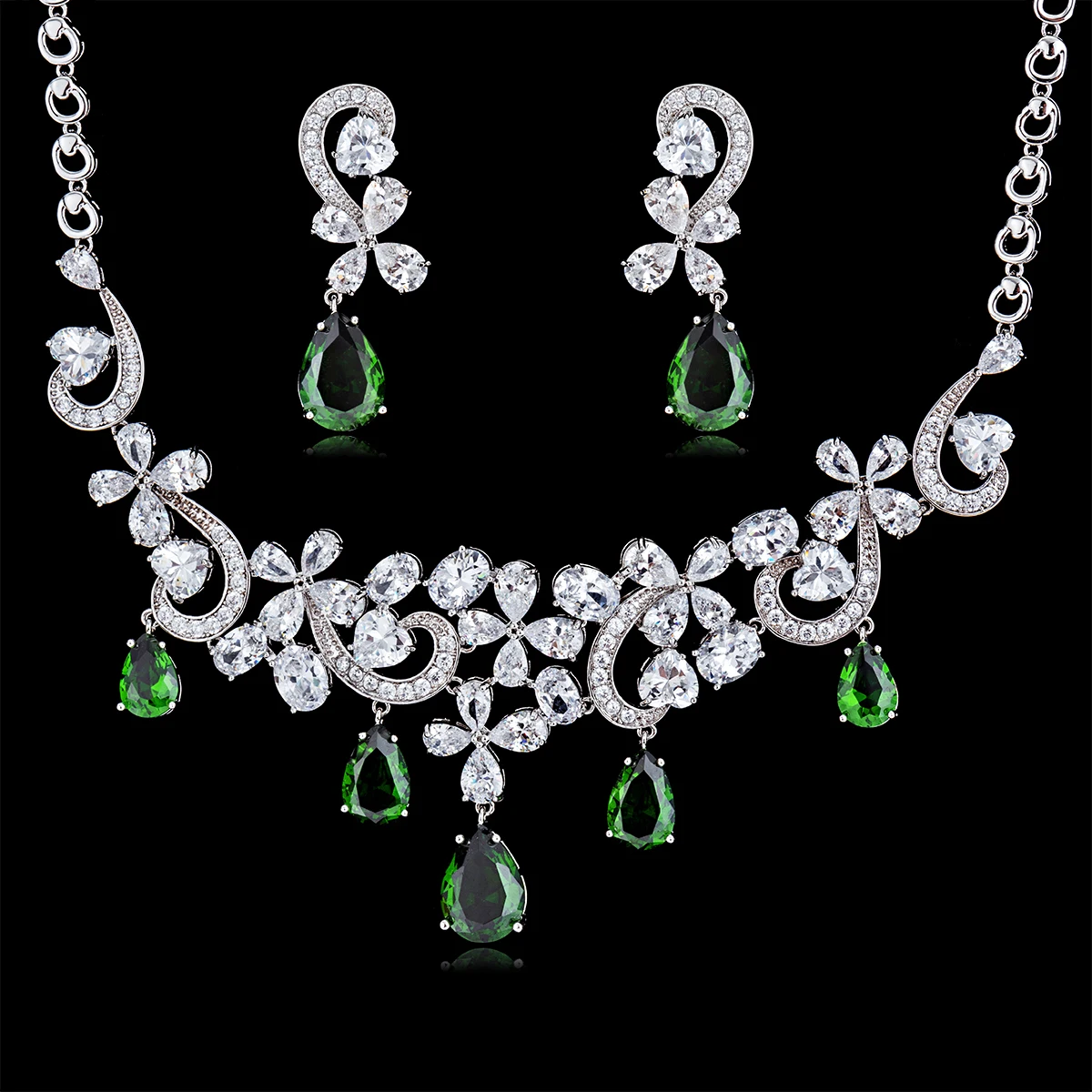 

Gorgeous 5A CZ Cubic Zirconia Bridal Wedding Flowe Necklace Earring Set,Crystal Jewelry Sets for Women Prom Accessories