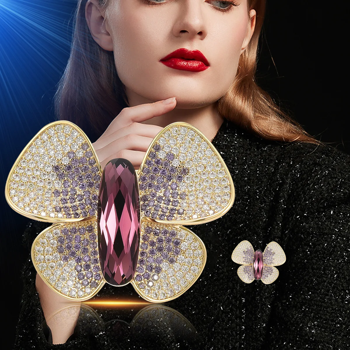 بروش فراشة كريستال كامل رائع للنساء والفتيات دبوس فستان الملابس